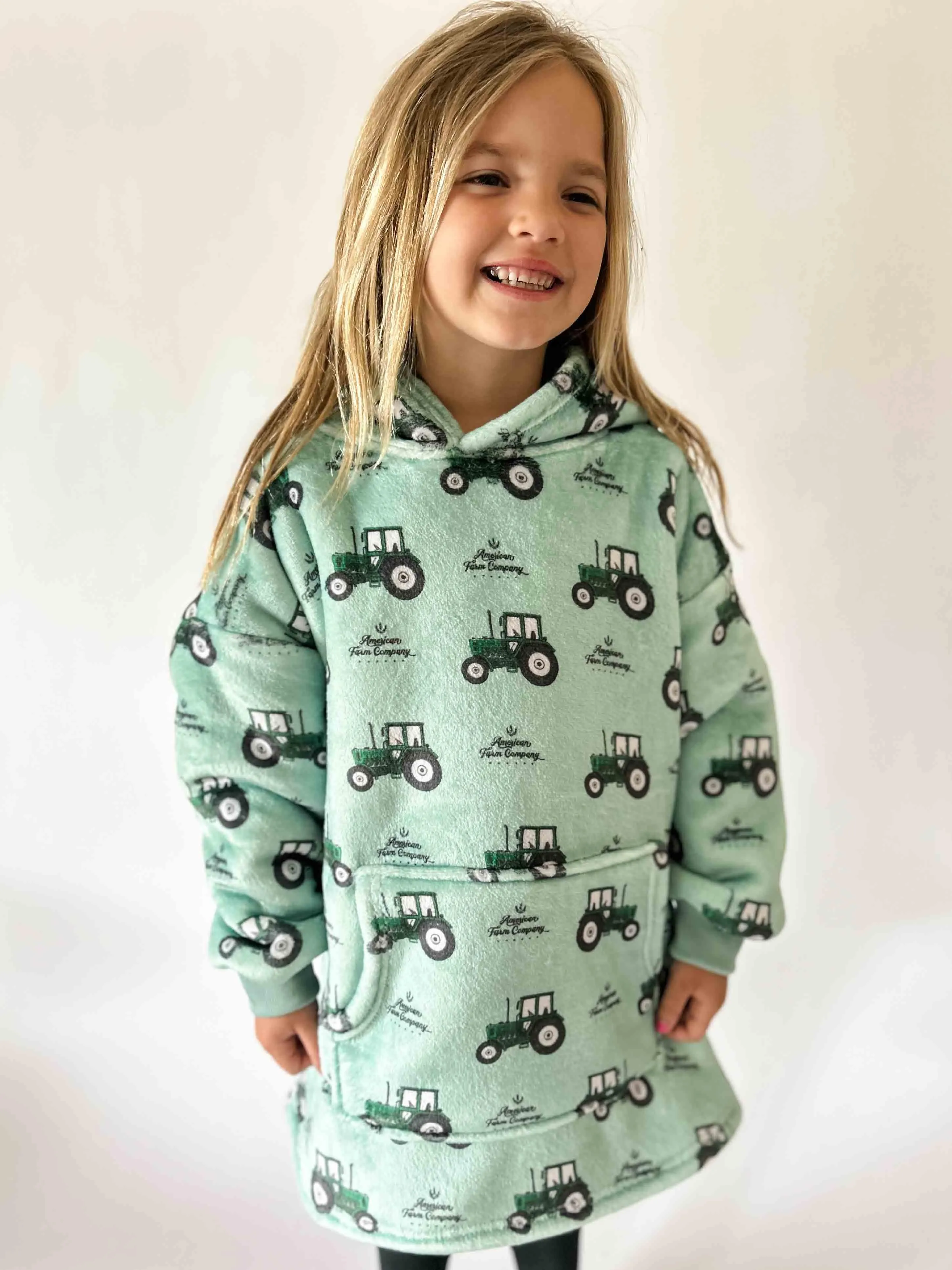Kids Green Tractor Wearable Blanket