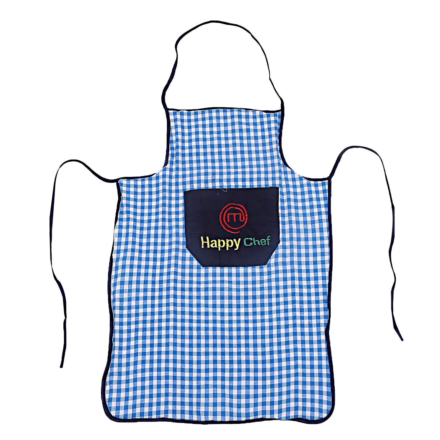Kuber Industries Checkered Design Cotton 2 Pieces Waterproof Apron with Front Pocket (Blue), CTKTC13736