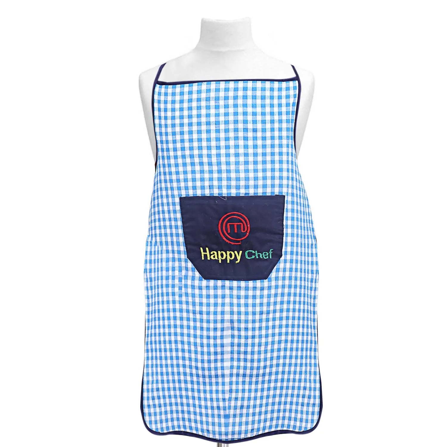 Kuber Industries Checkered Design Cotton 2 Pieces Waterproof Apron with Front Pocket (Blue), CTKTC13736
