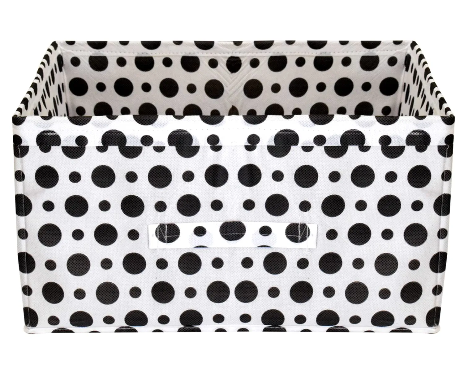 Kuber Industries Dot Printed Printed Multipurposes Rectangular Flodable Storage Box, Drawer Storage and Cloth Organizer- Pack of 4 (Black & White)-HS43KUBMART26347