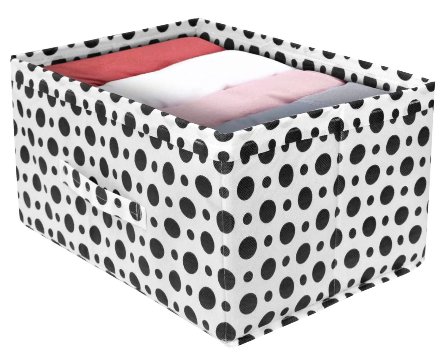 Kuber Industries Dot Printed Printed Multipurposes Rectangular Flodable Storage Box, Drawer Storage and Cloth Organizer- Pack of 4 (Black & White)-HS43KUBMART26347