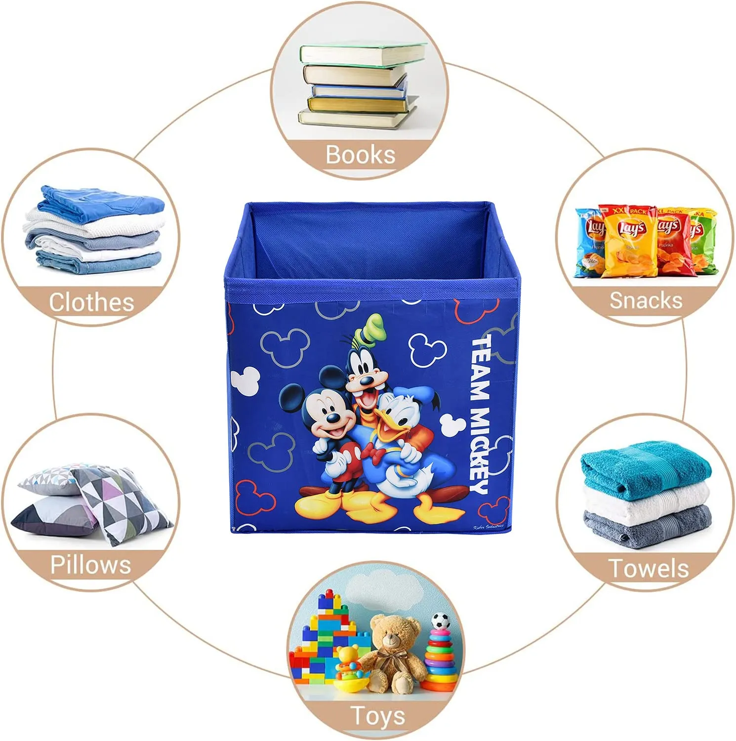 Kuber Industries Non-Woven Mickey & Friend Print Flodable Storage Box/Wardrobe Organizer For Home Decor (Blue) 54KM4248