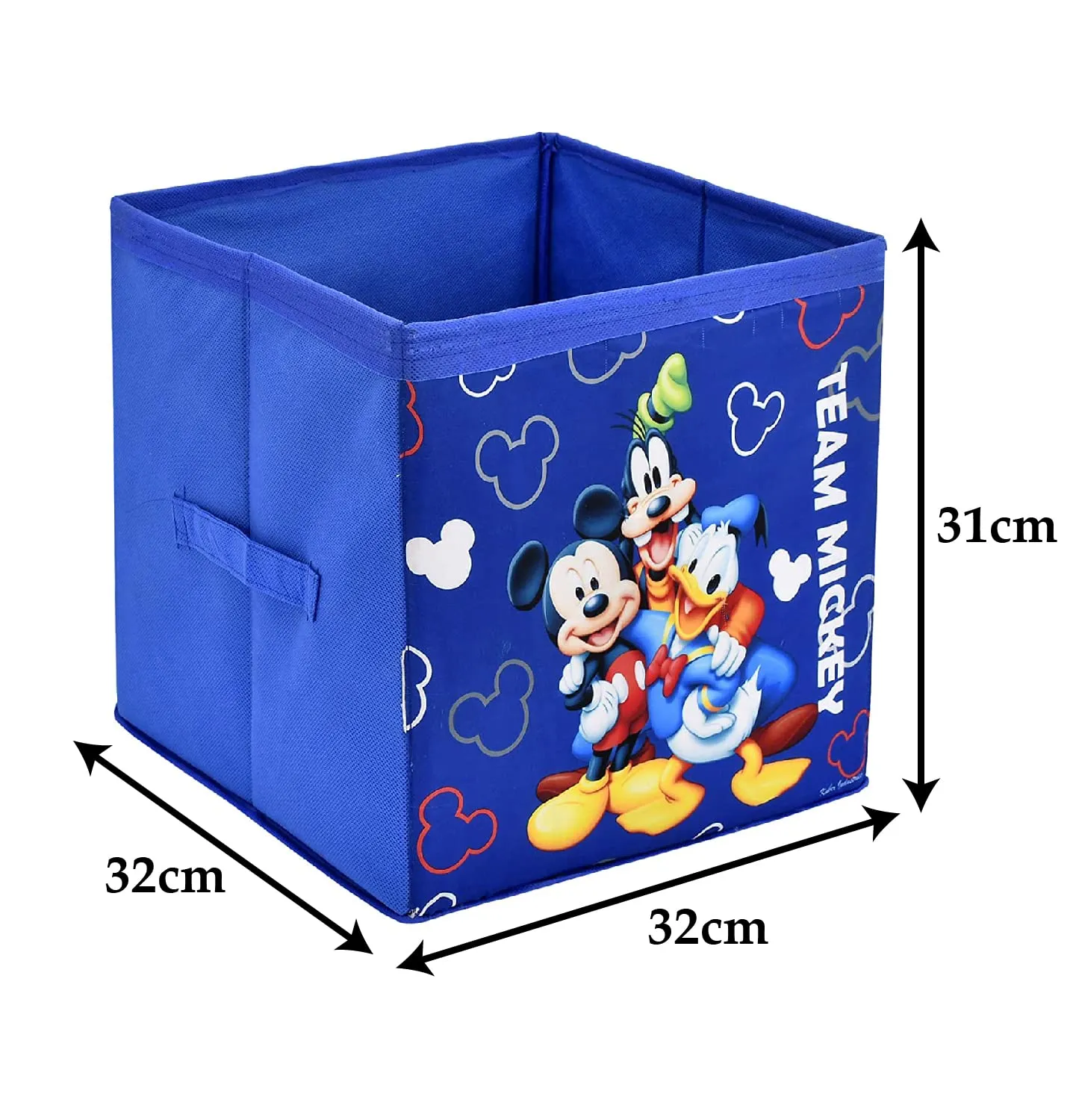 Kuber Industries Non-Woven Mickey & Friend Print Flodable Storage Box/Wardrobe Organizer For Home Decor (Blue) 54KM4248