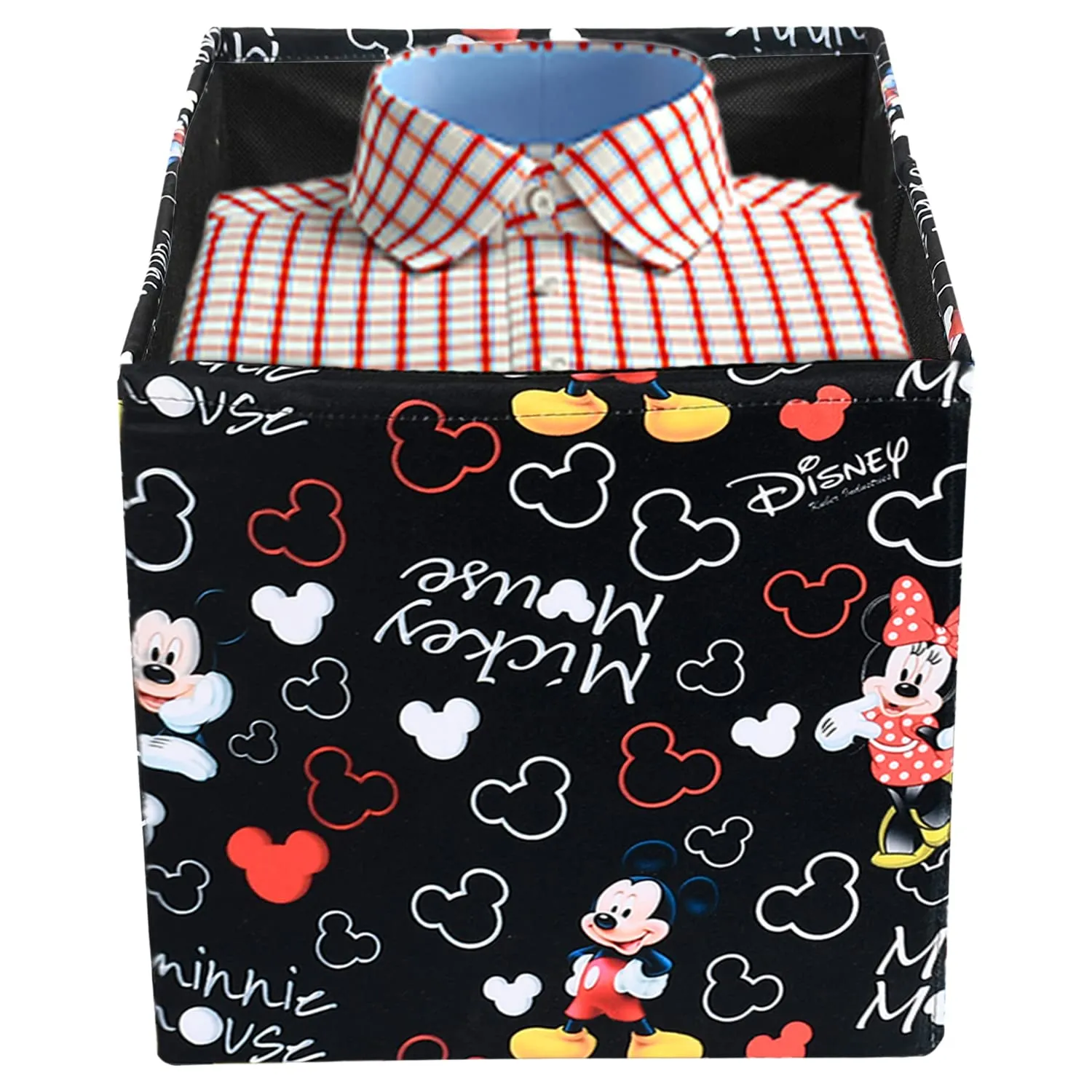Kuber Industries Non-Woven Mickey Mouse Print Flodable Drawer Storage/Storage Box For Home Decor, Pack of 2 (Black) 54KM4221