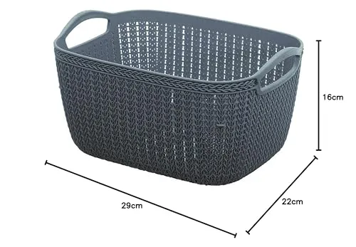 Kuber Industries Q-5 Unbreakable Plastic 2 Pieces Multipurpose Medium Size Flexible Storage Baskets/Fruit Vegetable Bathroom Stationary Home Basket With Handles (Light Blue & Grey), Rectangular