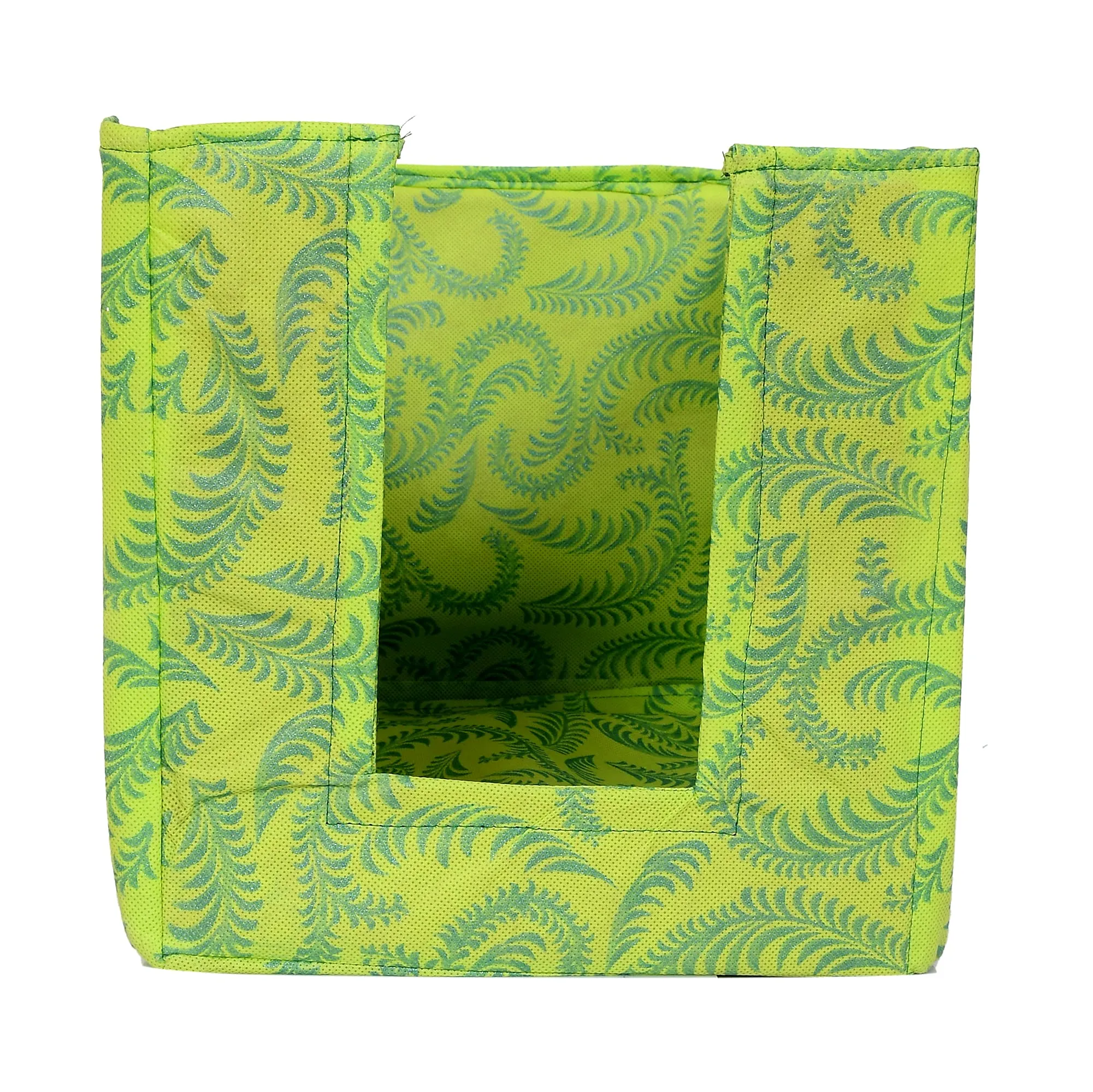 Kuber Industries Saree Organizer for Wardrobe/Closet Storage Box and Clothing Organiser for Women Clothes With Metalic Leaf Print- Pack of 2 (Green)