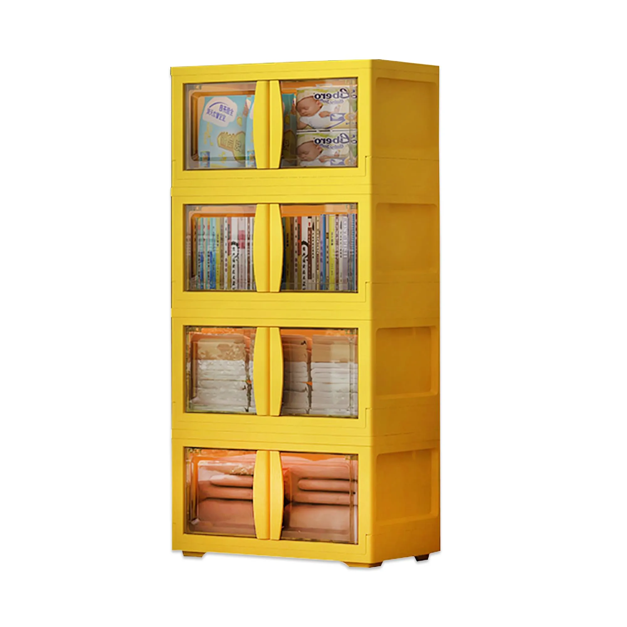 Kuber Industries (Set of 6) 4-Layer Double Door Almirah for Clothes - Collapsible & Foldable Dress Racks/Plastic Cupboard for Storage - Yellow