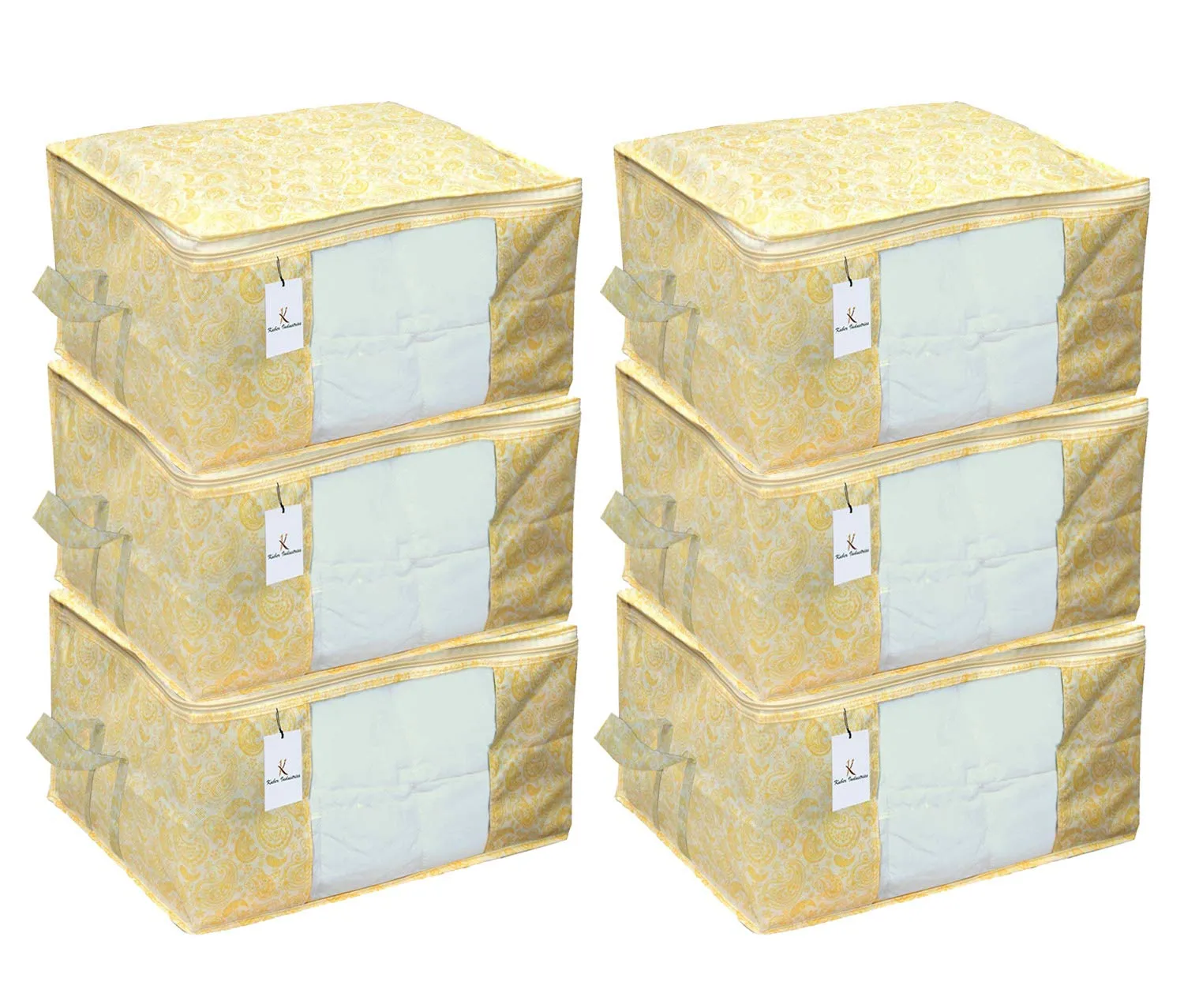 Kuber Industries Underbed Storage Bag,Storage Organiser,Blanket Cover Set of 6 Pc - Gold, Extra Large Size,CTKNEW233