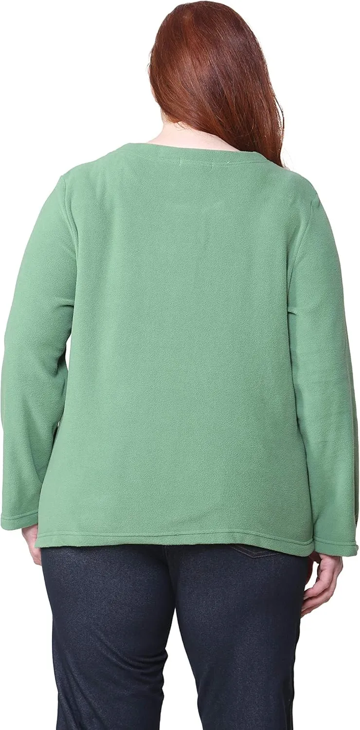 LA CERA Women's Embroidered Fleece Jacket - Soft Polyester, Full Button Front, Floral Embroidery, Comfortable Design