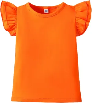 LYSMuch 2-5T Toddler Girls Ruffle Sleeve T Shirt Puff Short Sleeve Basic Tank Top Blouse Plain Solid Kids Casual Clothes