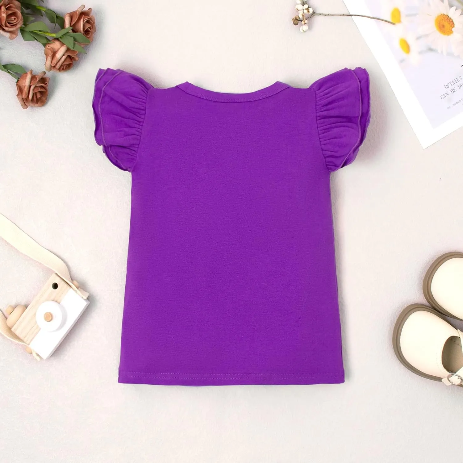 LYSMuch 2-5T Toddler Girls Ruffle Sleeve T Shirt Puff Short Sleeve Basic Tank Top Blouse Plain Solid Kids Casual Clothes