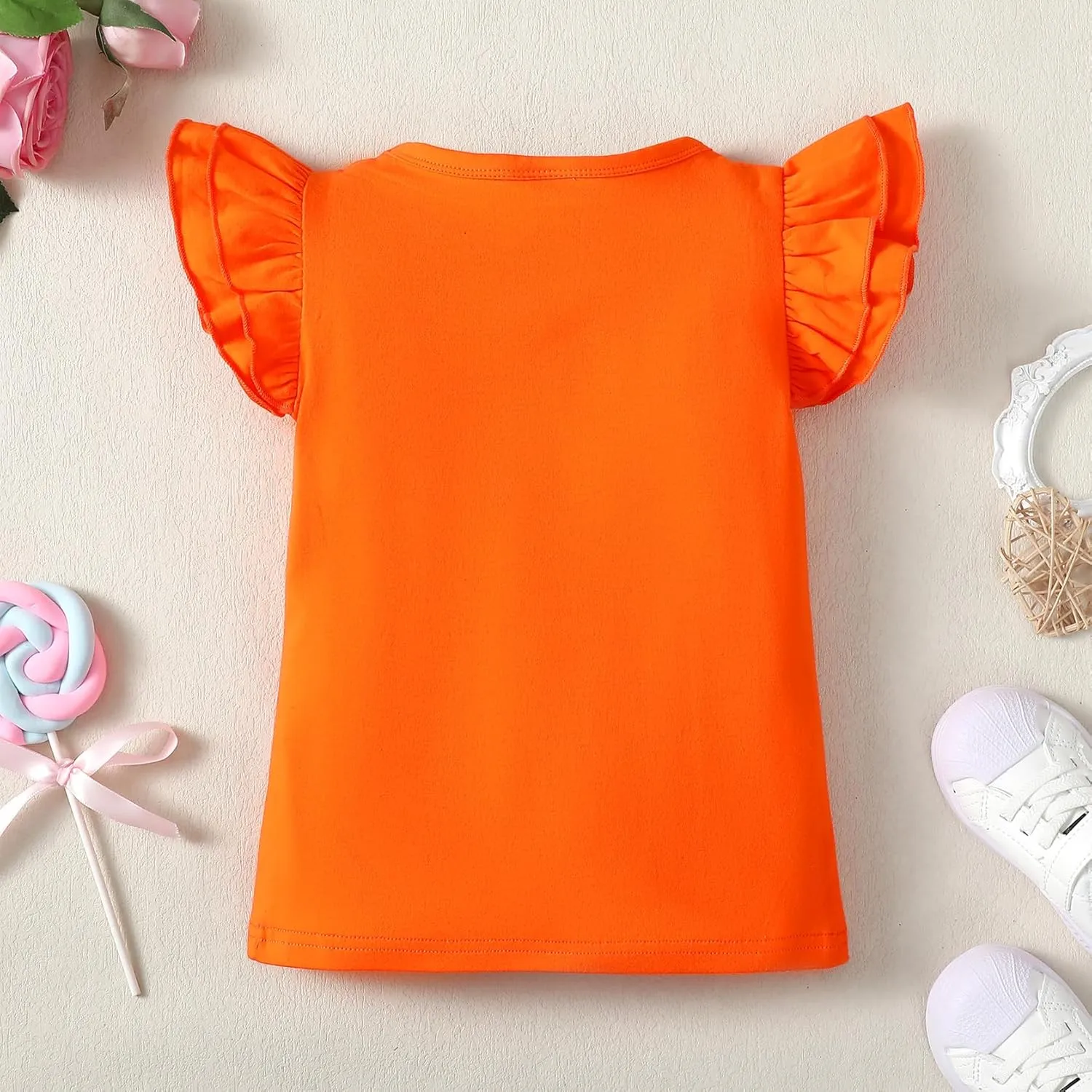 LYSMuch 2-5T Toddler Girls Ruffle Sleeve T Shirt Puff Short Sleeve Basic Tank Top Blouse Plain Solid Kids Casual Clothes