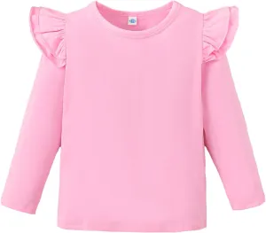 Magic Park 12M-7Y Baby Girl Blouse Toddler Ruffle T-Shirts Kids Girl Solid Color Tee Casual Tops for Girls