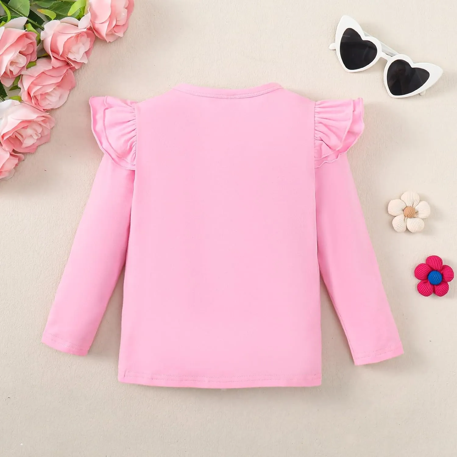 Magic Park 12M-7Y Baby Girl Blouse Toddler Ruffle T-Shirts Kids Girl Solid Color Tee Casual Tops for Girls