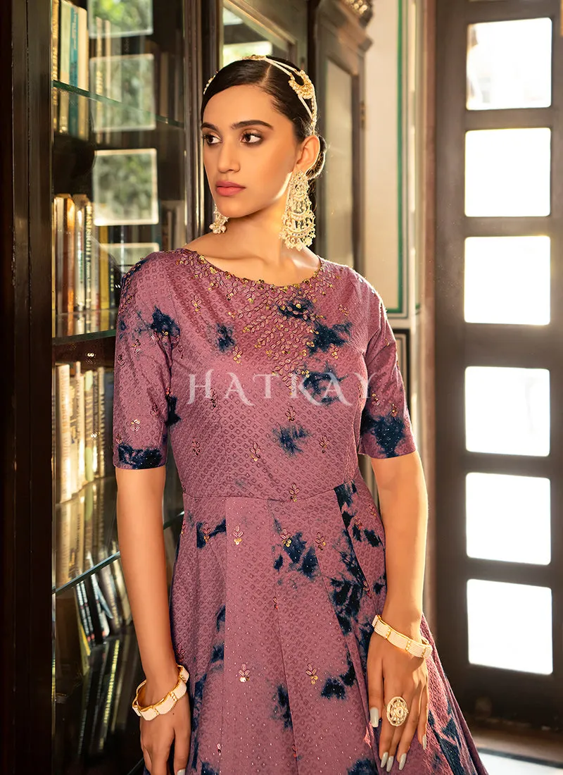 Mauve Tie Dye Sequence Embroidery Bollywood Gown