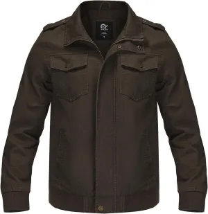 Mens Casual Washed Cotton Military Jacket Warm Canvas Windbreaker
