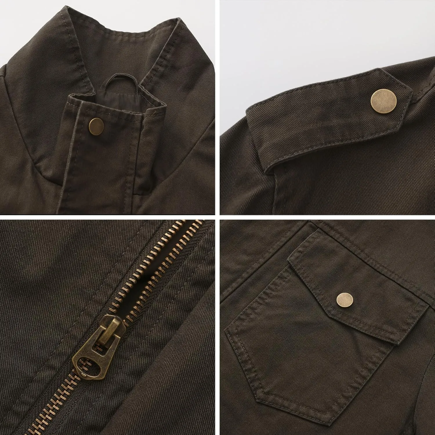 Mens Casual Washed Cotton Military Jacket Warm Canvas Windbreaker