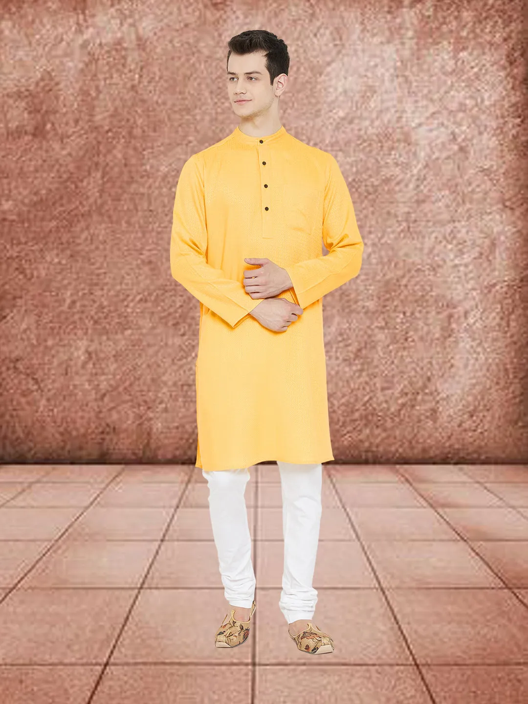 Men's Embroided Yellow Kurta - Even Apparels