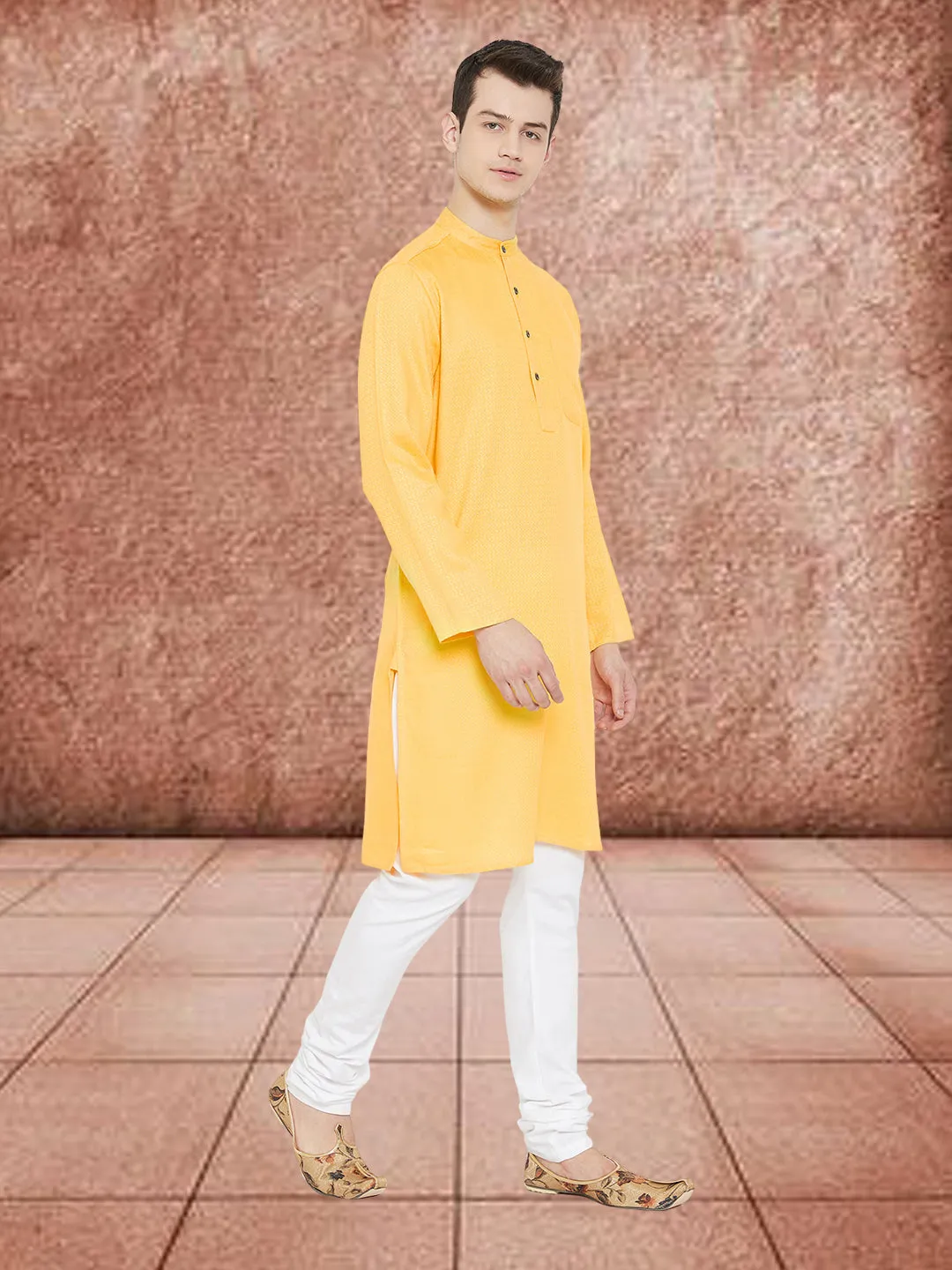 Men's Embroided Yellow Kurta - Even Apparels