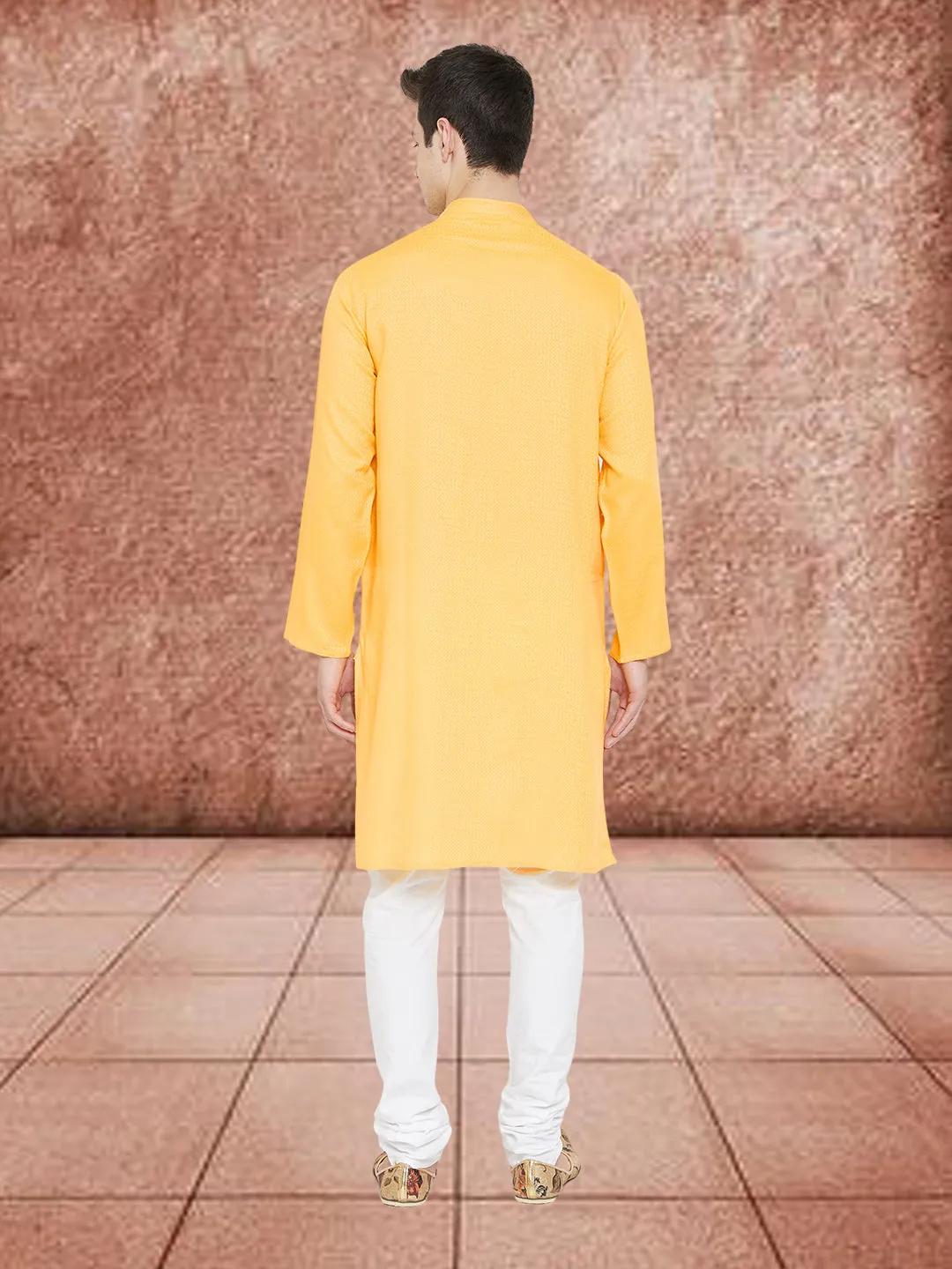 Men's Embroided Yellow Kurta - Even Apparels