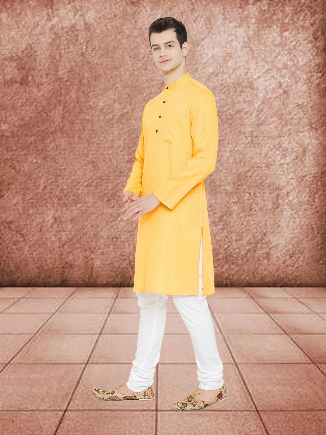 Men's Embroided Yellow Kurta - Even Apparels