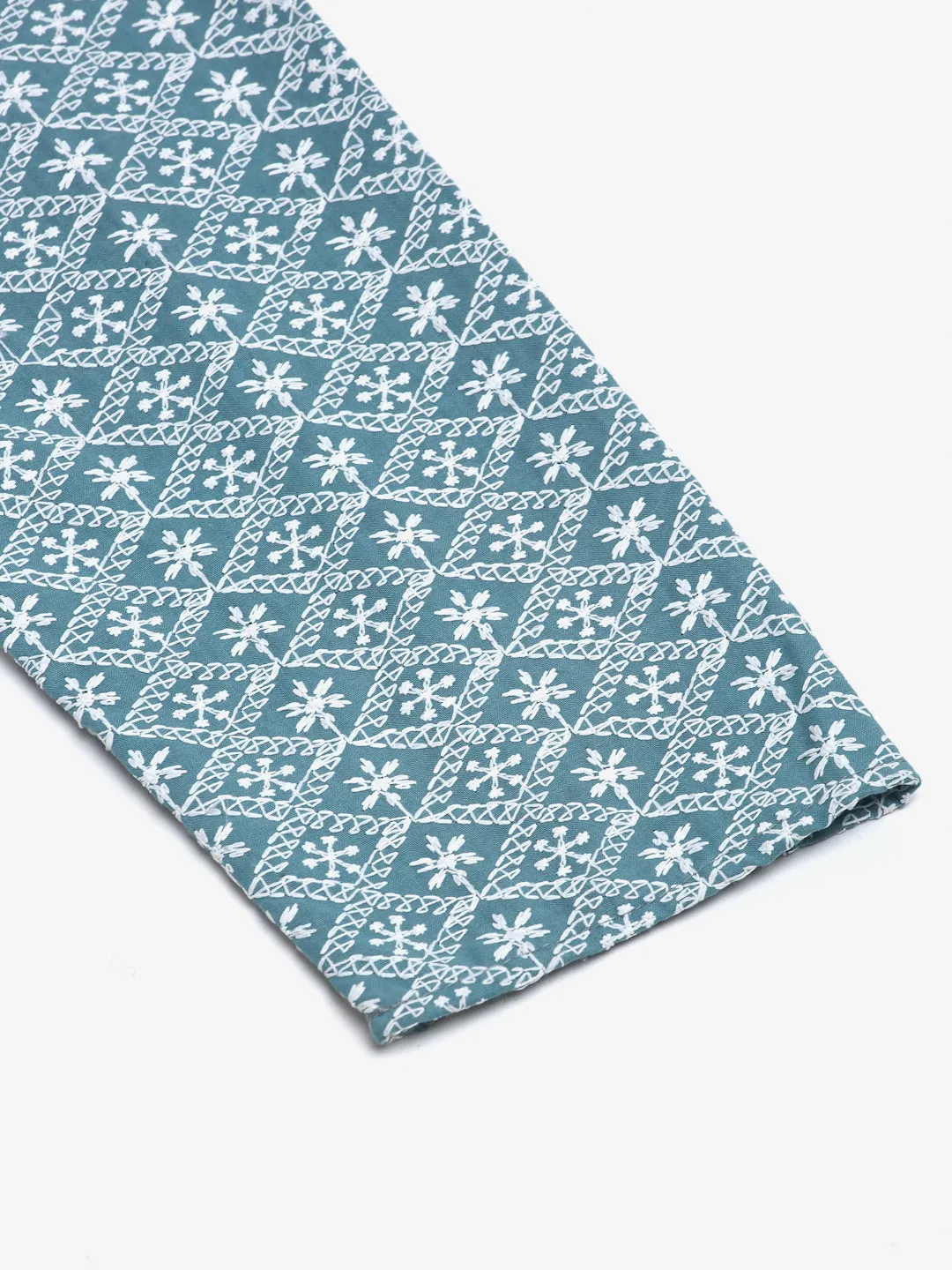 Men's Teal Blue & White Embroidered Straight Kurtas ( Ko 626 Teal ) - Virat Fashions