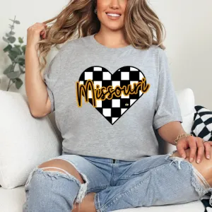 Missouri Checkered Heart Grey Tee