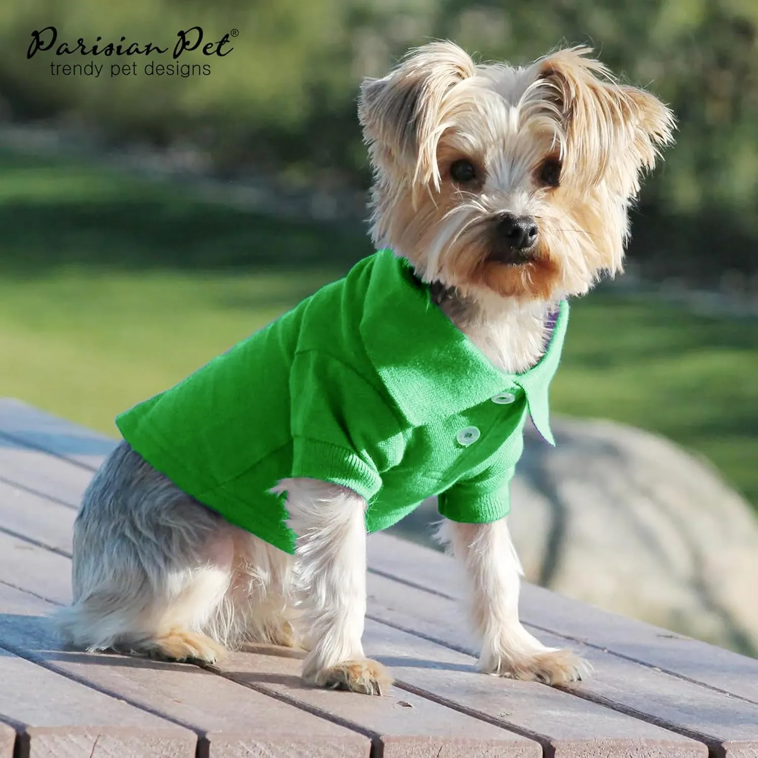 Parisian Pet Dog Polo Shirts - Breathable Cotton Shirt - Solid Green, Summer Pullover - Button Up Collar, 2XL
