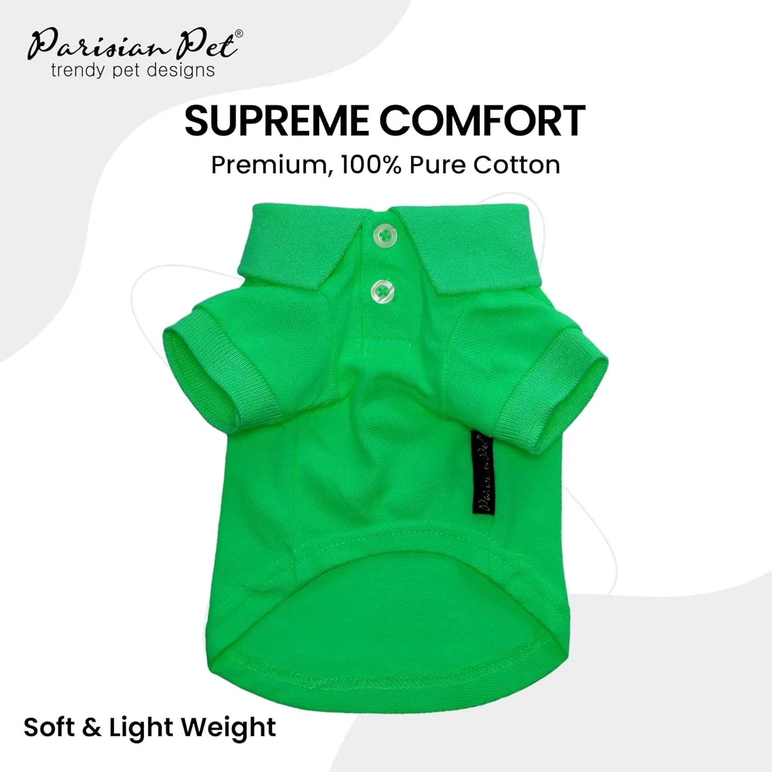 Parisian Pet Dog Polo Shirts - Breathable Cotton Shirt - Solid Green, Summer Pullover - Button Up Collar, 2XL