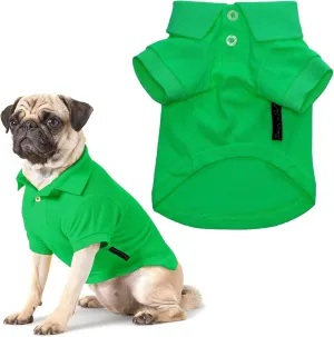 Parisian Pet Dog Polo Shirts - Breathable Cotton Shirt - Solid Green, Summer Pullover - Button Up Collar, 2XL