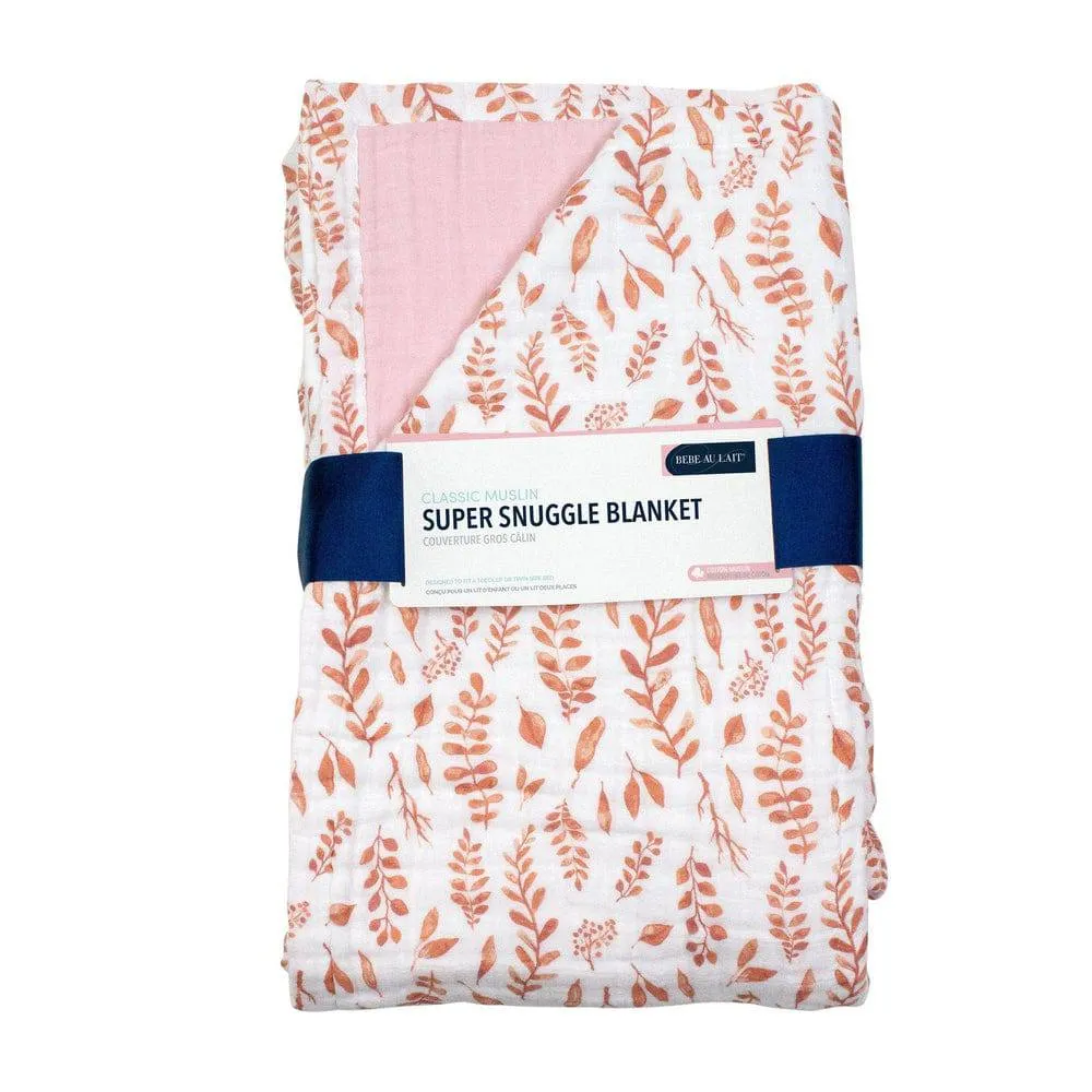 Pink Leaves   Cotton Candy Classic Muslin Super Snuggle Blanket