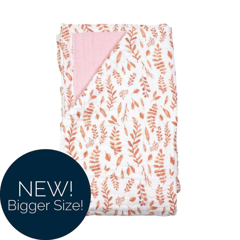 Pink Leaves   Cotton Candy Classic Muslin Super Snuggle Blanket
