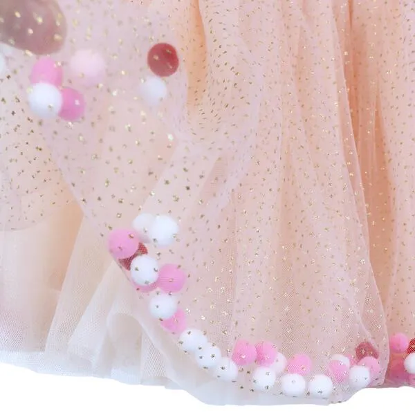 Pink Pom Pom Glitter Mesh Tutu