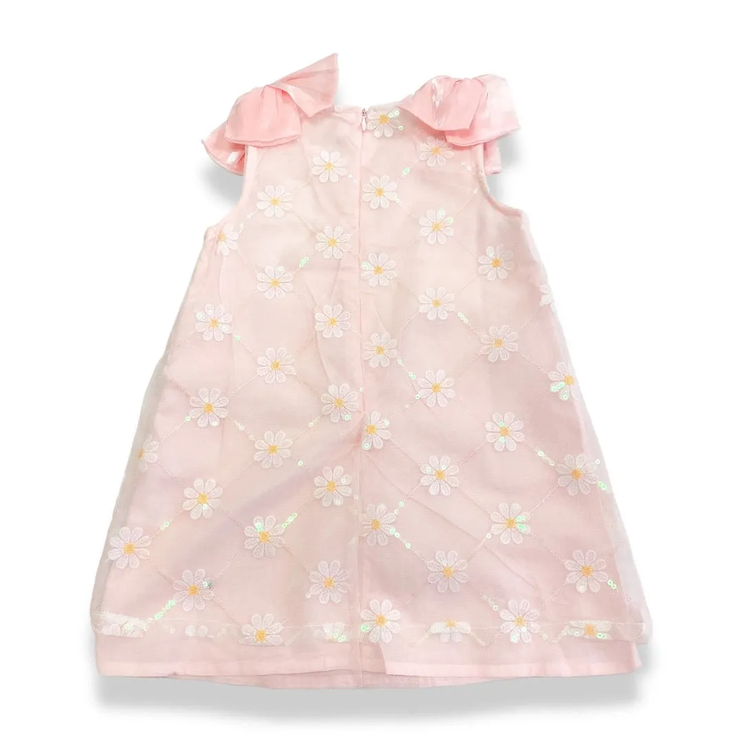 Pink Sequin Daisy Mesh Dress