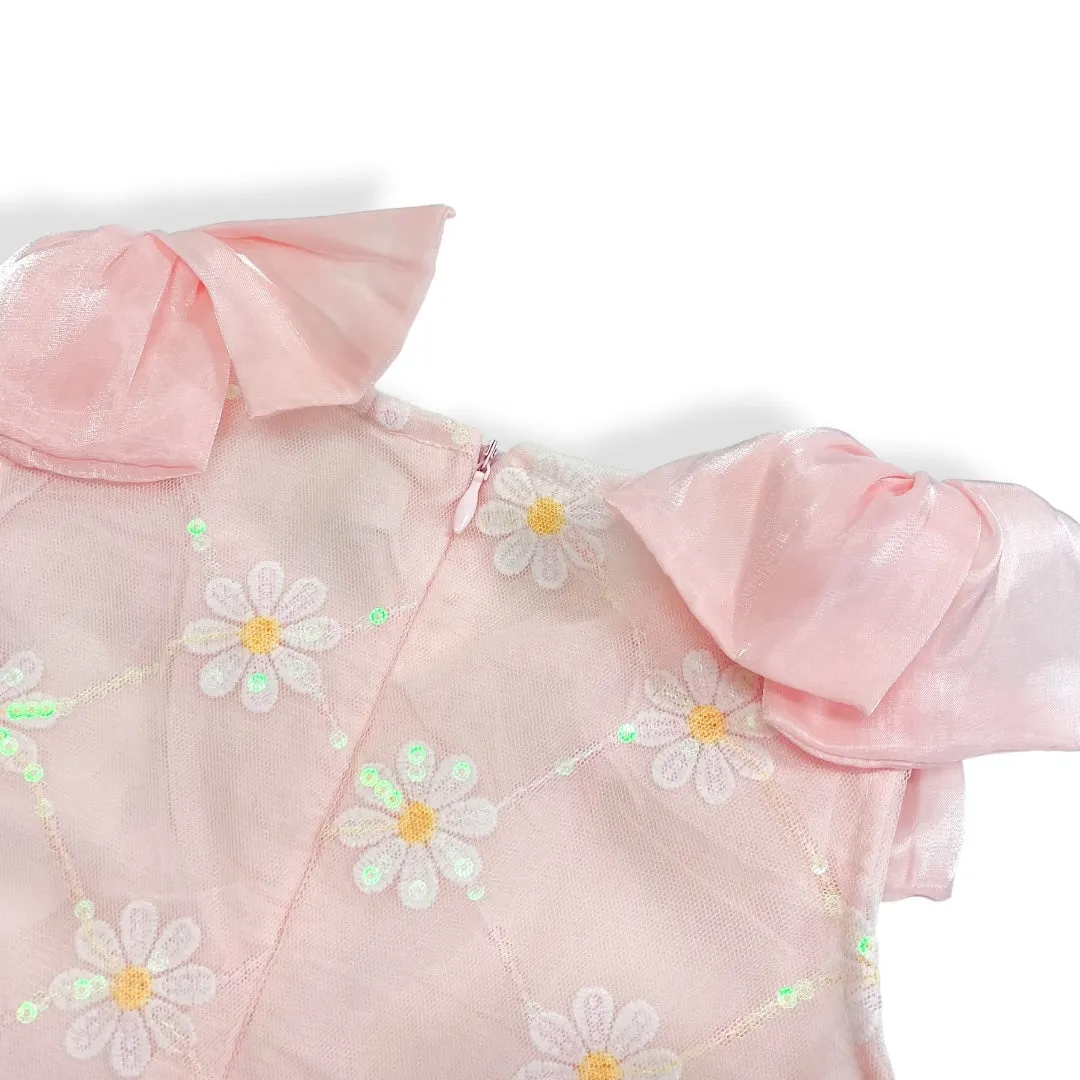 Pink Sequin Daisy Mesh Dress