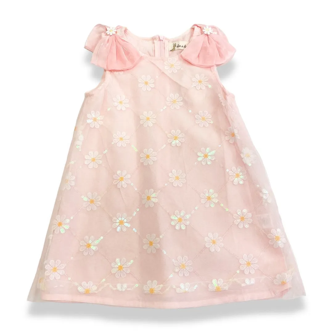 Pink Sequin Daisy Mesh Dress