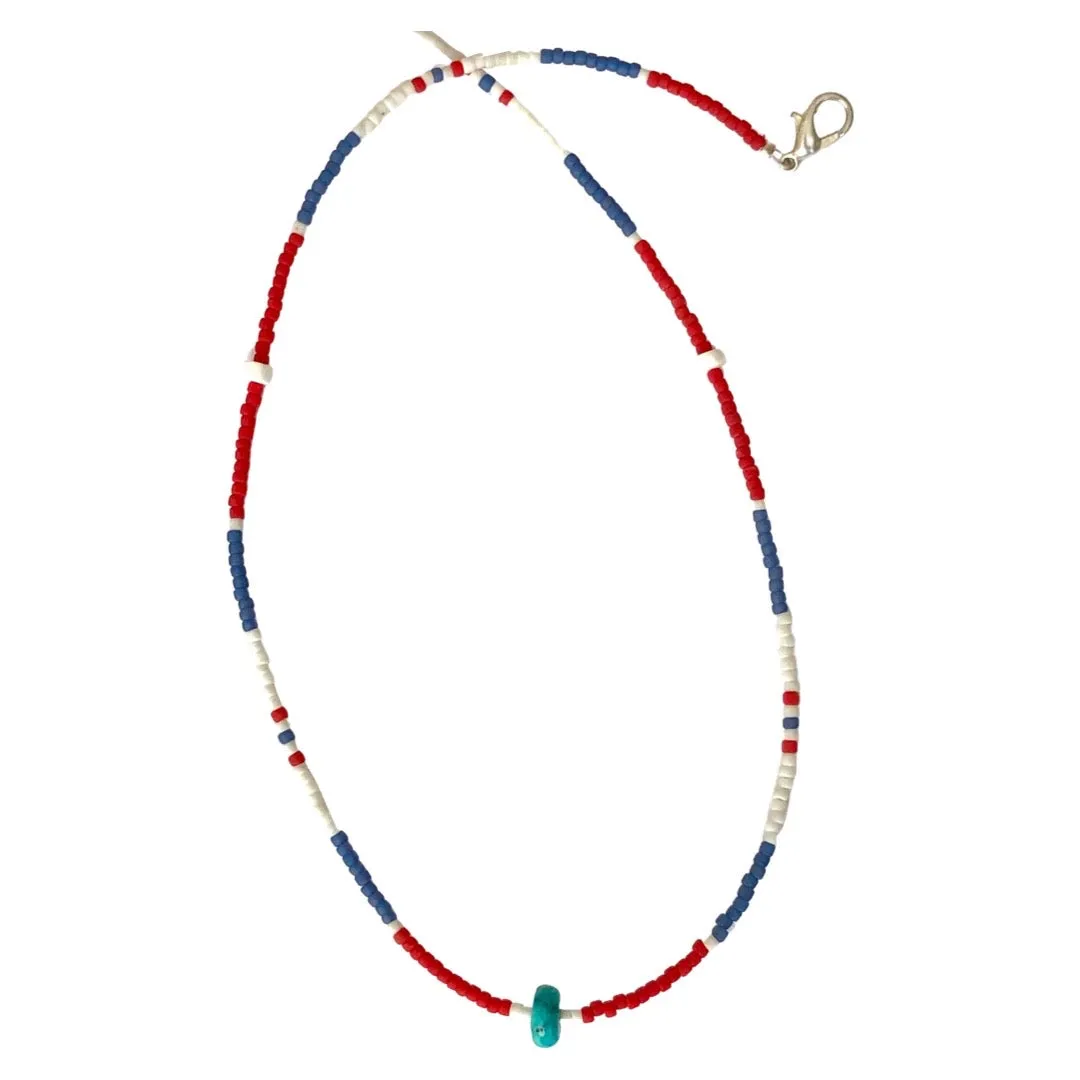Red White and Blue Beaded Necklace