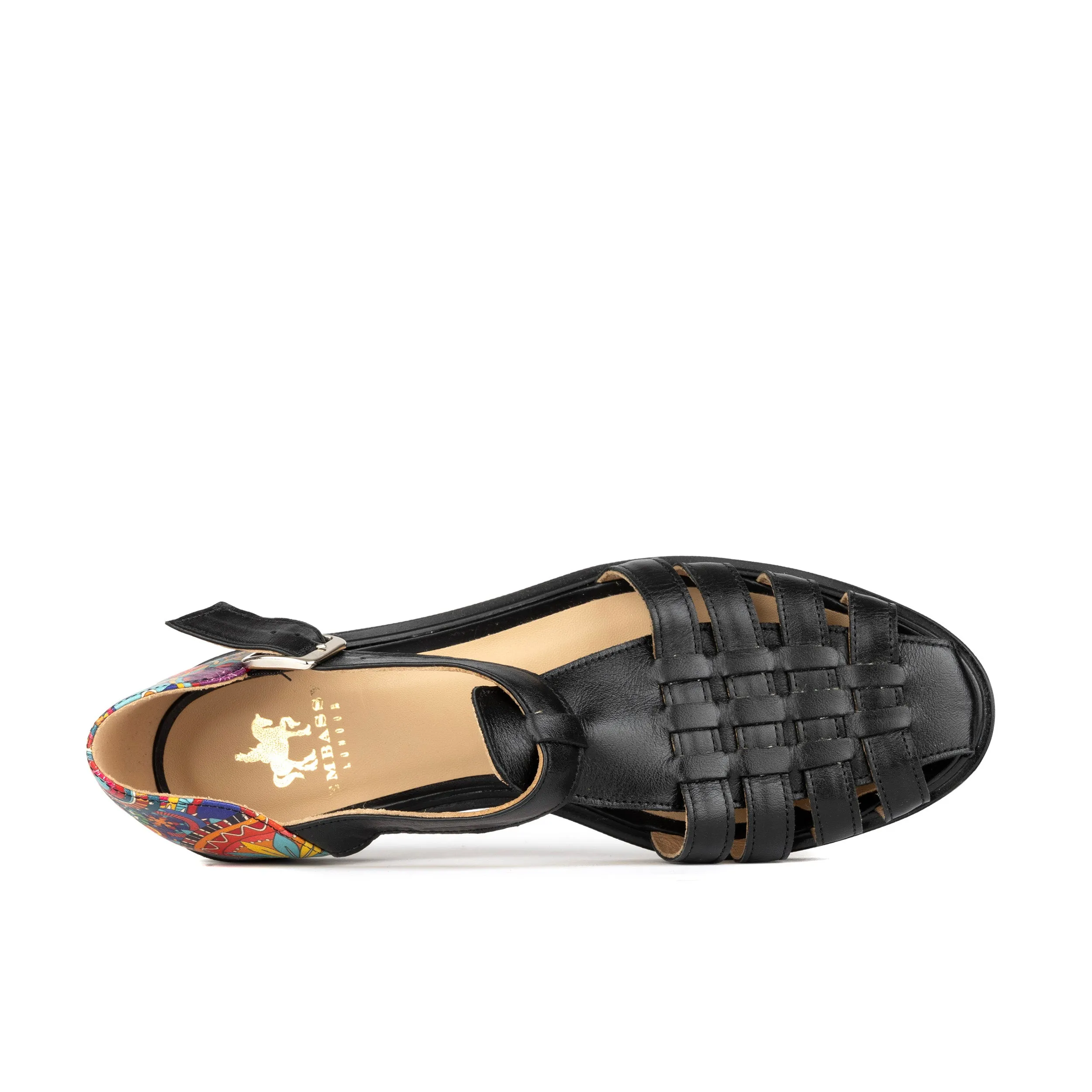 Sandy - Black Signature - Women's fishermen flat leather sandal with covered heel