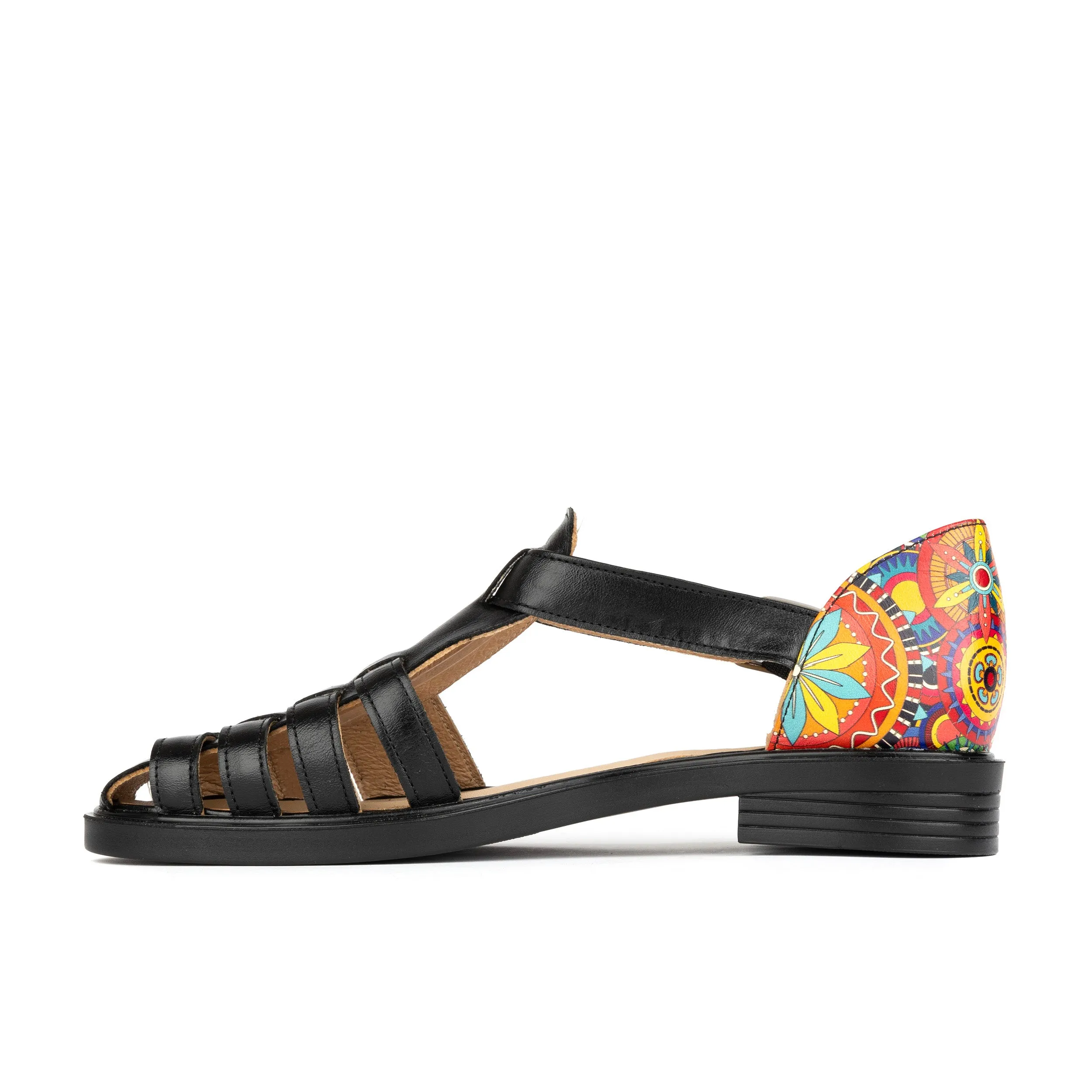 Sandy - Black Signature - Women's fishermen flat leather sandal with covered heel