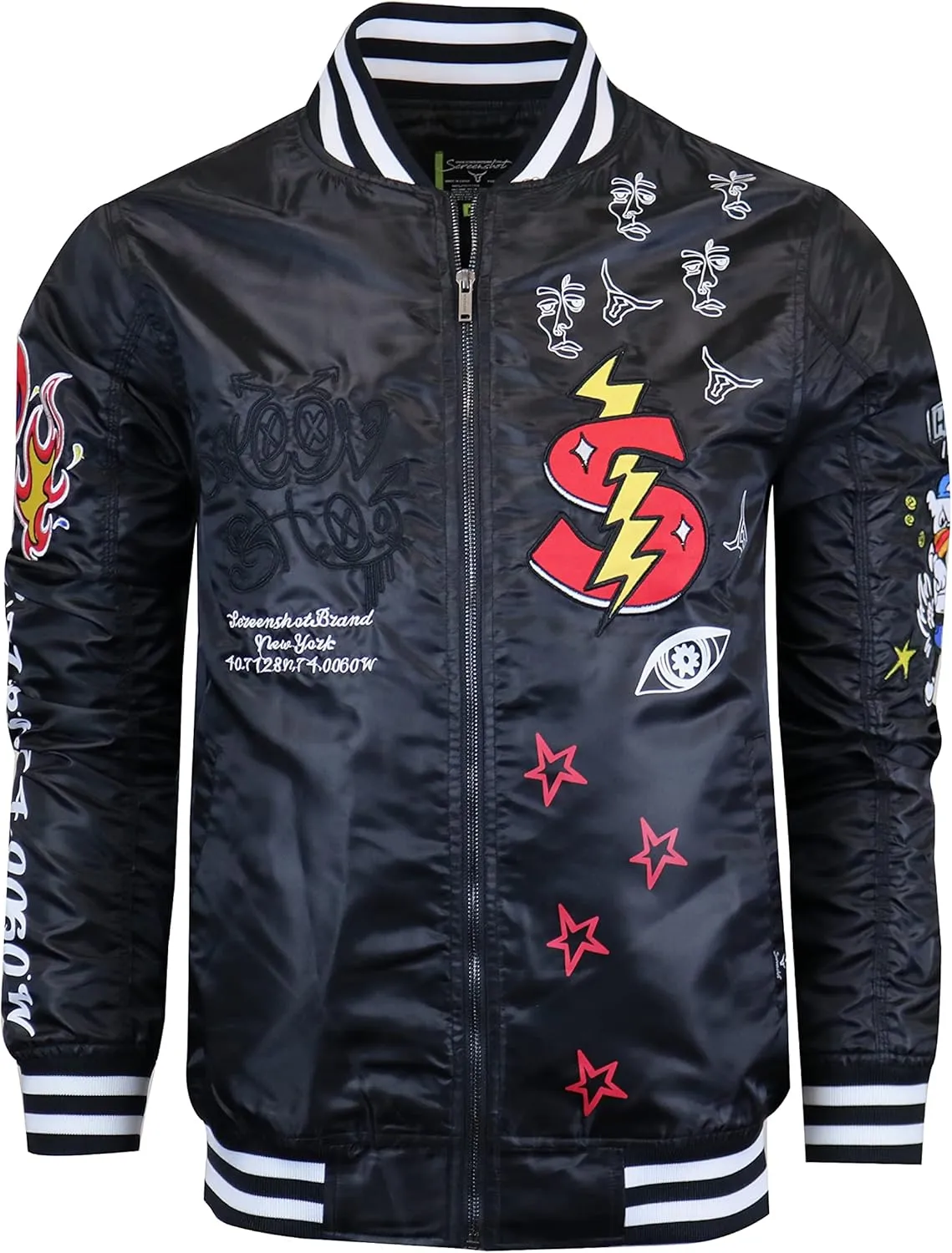 SCREENSHOT Hip-Hop Urban NYC Fashion Bomber Jacket - Modern Outdoor Lightweight Streetwear Graffiti Print Zip Up Top
