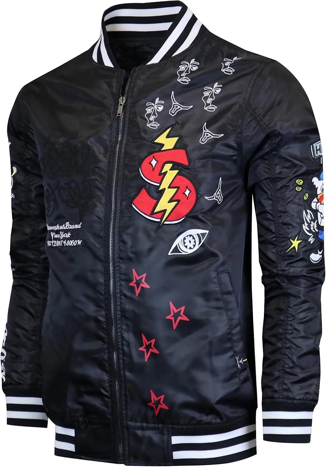 SCREENSHOT Hip-Hop Urban NYC Fashion Bomber Jacket - Modern Outdoor Lightweight Streetwear Graffiti Print Zip Up Top