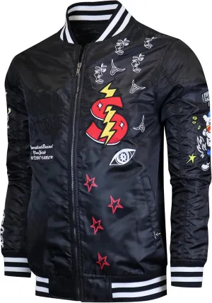 SCREENSHOT Hip-Hop Urban NYC Fashion Bomber Jacket - Modern Outdoor Lightweight Streetwear Graffiti Print Zip Up Top