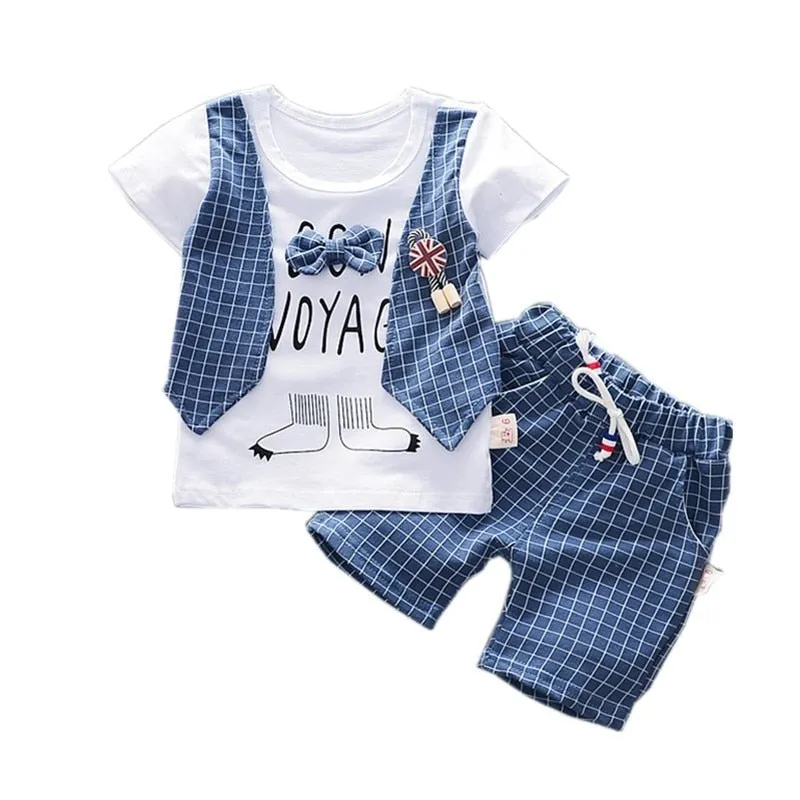 Summer Children Boys Girls Cotton Clothes Kids Bowknot T-Shirt Shorts 2pcs/Sets Toddler Fashion Clothing Sets Baby Tracksuits