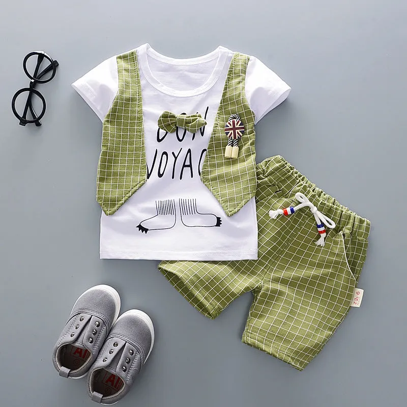 Summer Children Boys Girls Cotton Clothes Kids Bowknot T-Shirt Shorts 2pcs/Sets Toddler Fashion Clothing Sets Baby Tracksuits