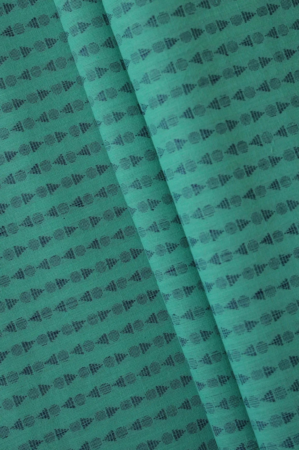 Teal And Blue Geometric Pattern Handwoven Organic Cotton Fabric