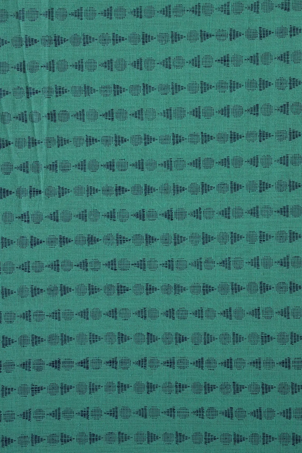 Teal And Blue Geometric Pattern Handwoven Organic Cotton Fabric