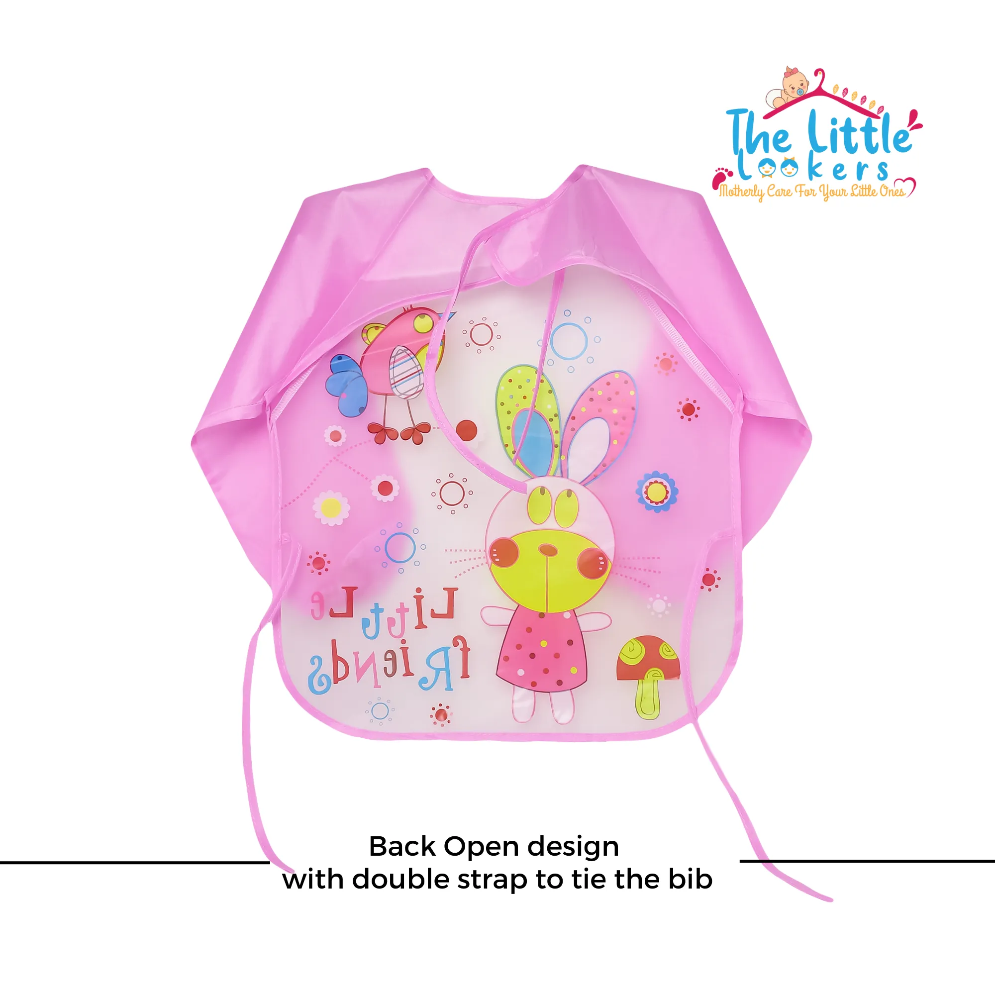 THE LITTLE LOOKERS Sleeved Washable Waterproof Bib/Apron with Pocket & Tying Robe| Cute Prints| Quick Dry PVC Bibs for Newborns/Infants/Toddlers