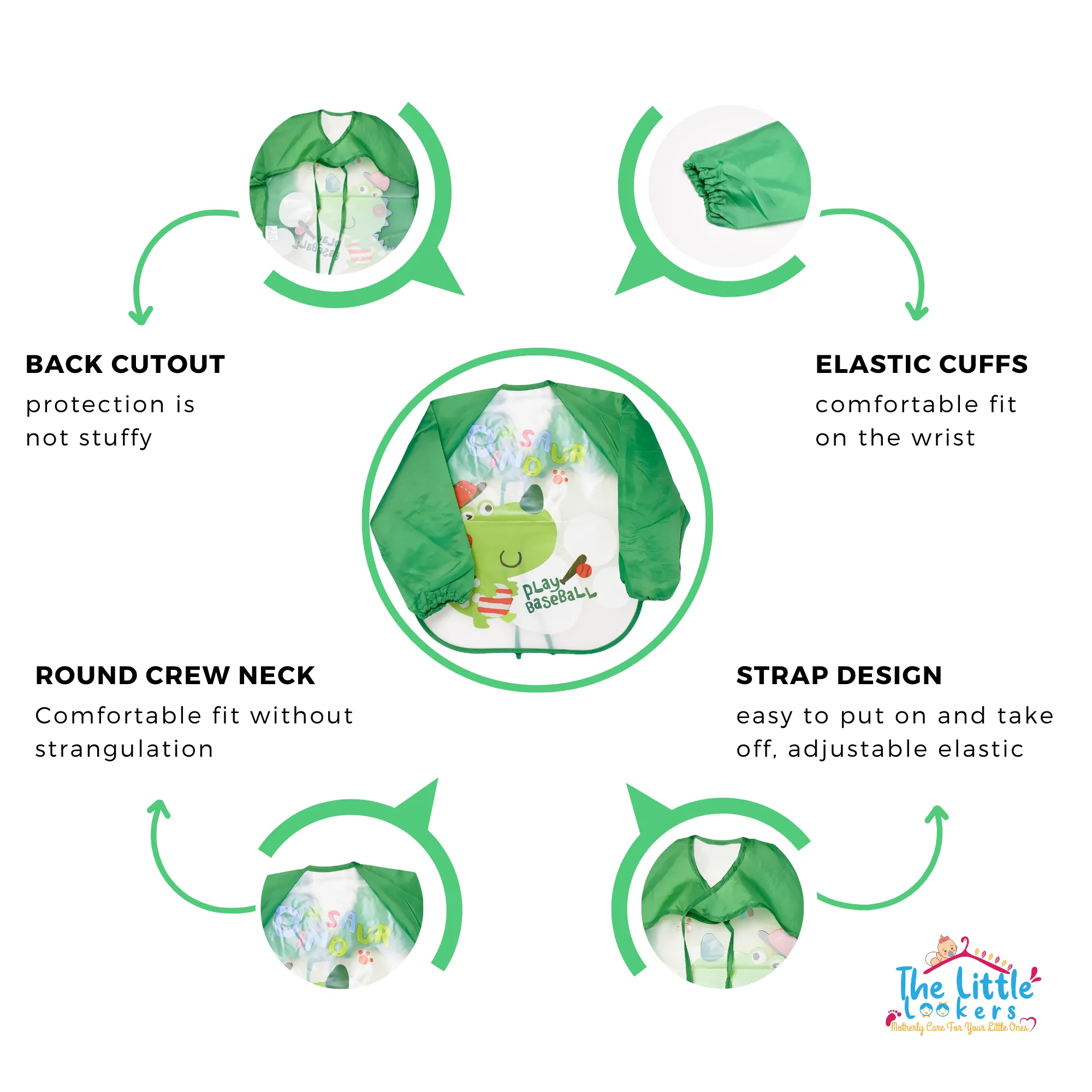 THE LITTLE LOOKERS Sleeved Washable Waterproof Bib/Apron with Pocket & Tying Robe| Cute Prints| Quick Dry PVC Bibs for Newborns/Infants/Toddlers