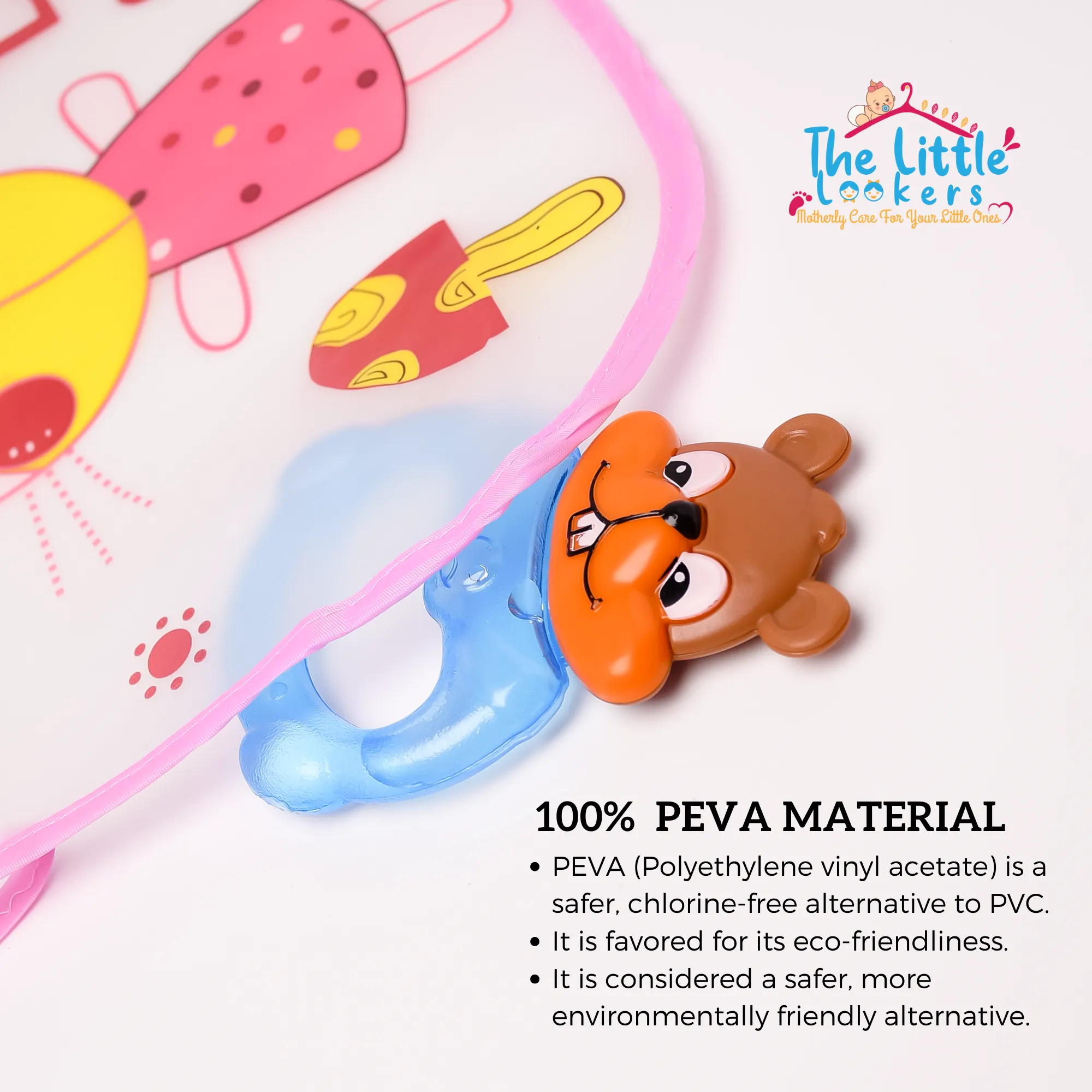 THE LITTLE LOOKERS Sleeved Washable Waterproof Bib/Apron with Pocket & Tying Robe| Cute Prints| Quick Dry PVC Bibs for Newborns/Infants/Toddlers