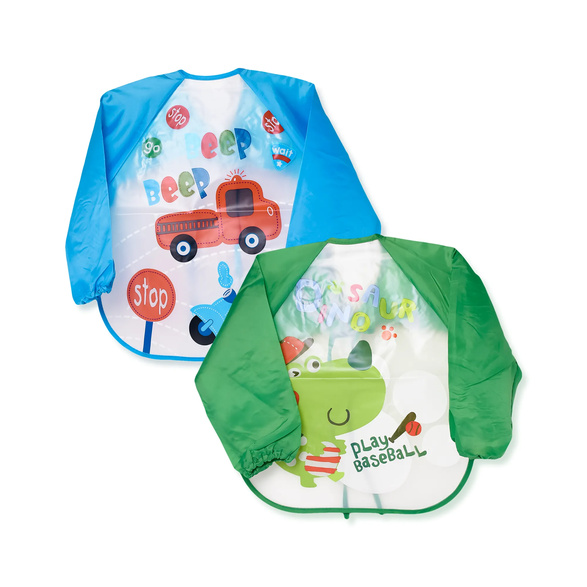 THE LITTLE LOOKERS Sleeved Washable Waterproof Bib/Apron with Pocket & Tying Robe| Cute Prints| Quick Dry PVC Bibs for Newborns/Infants/Toddlers